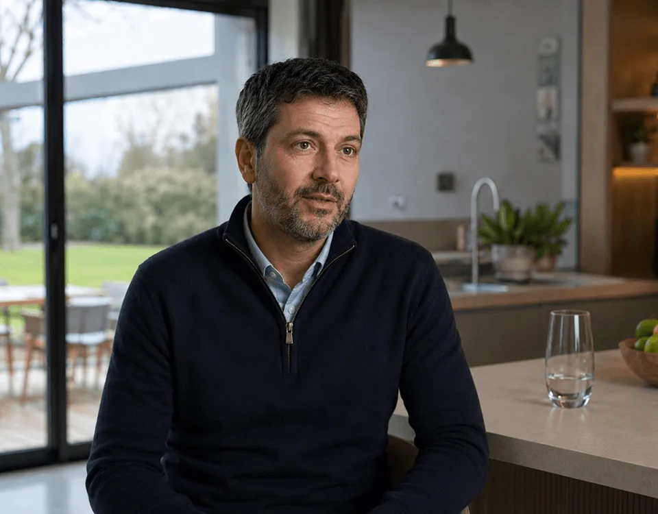 Un homme qui témoigne de sa satisfaction dans une cuisine moderne