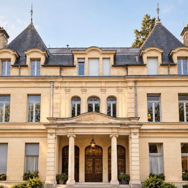 Façade majestueuse sous lumière dorée
